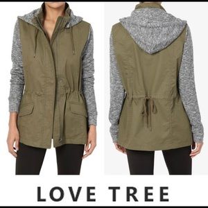 LoveTree Marled Sleeve Hooded Utility Jacket Olive